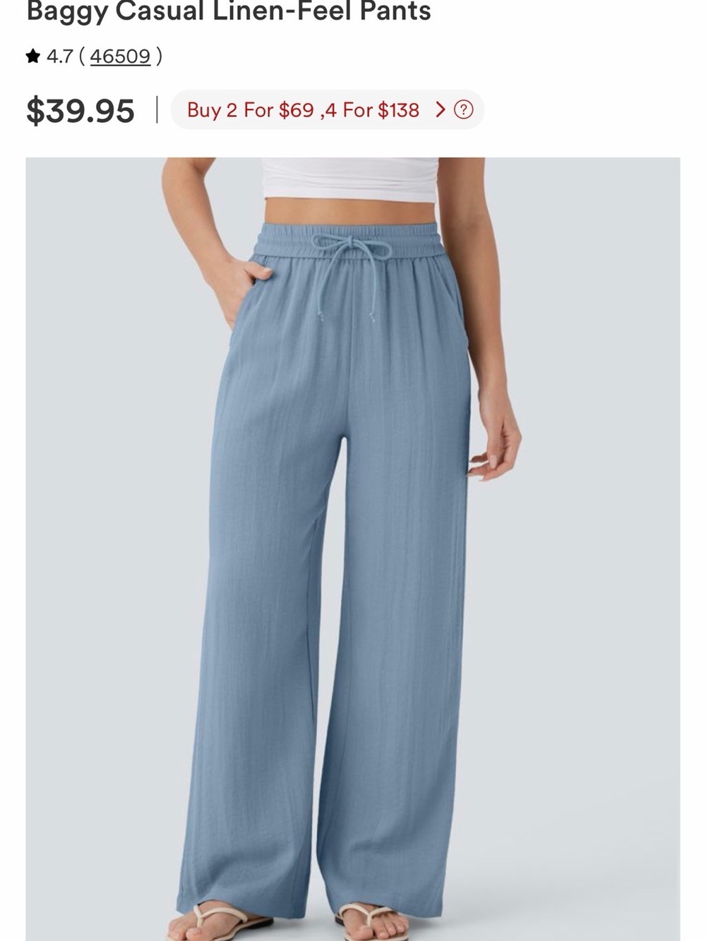 HALARA Light Blue Wide-Leg Drawstring Pants